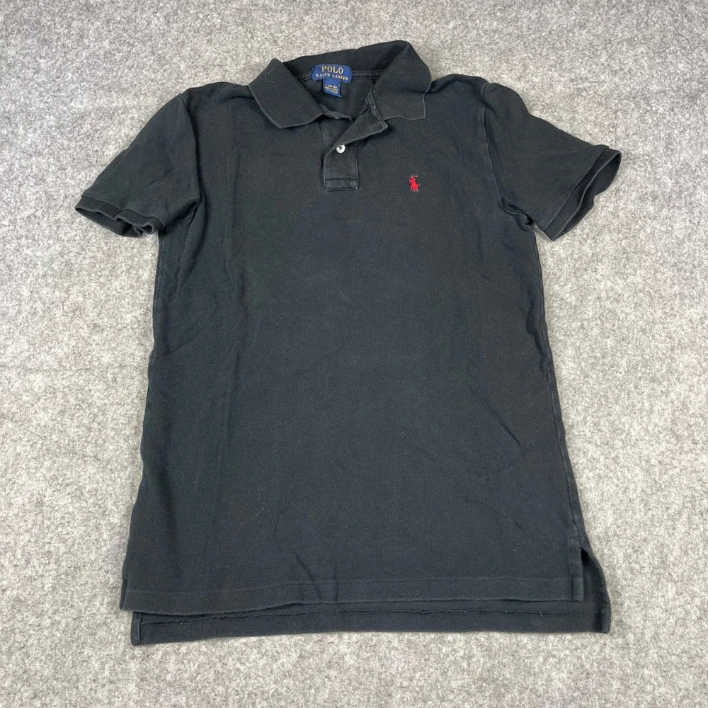 Polo Ralph Lauren Polo Shirt Boys Lg 14-16 Black Short Sleeve Pique Red Pony‎